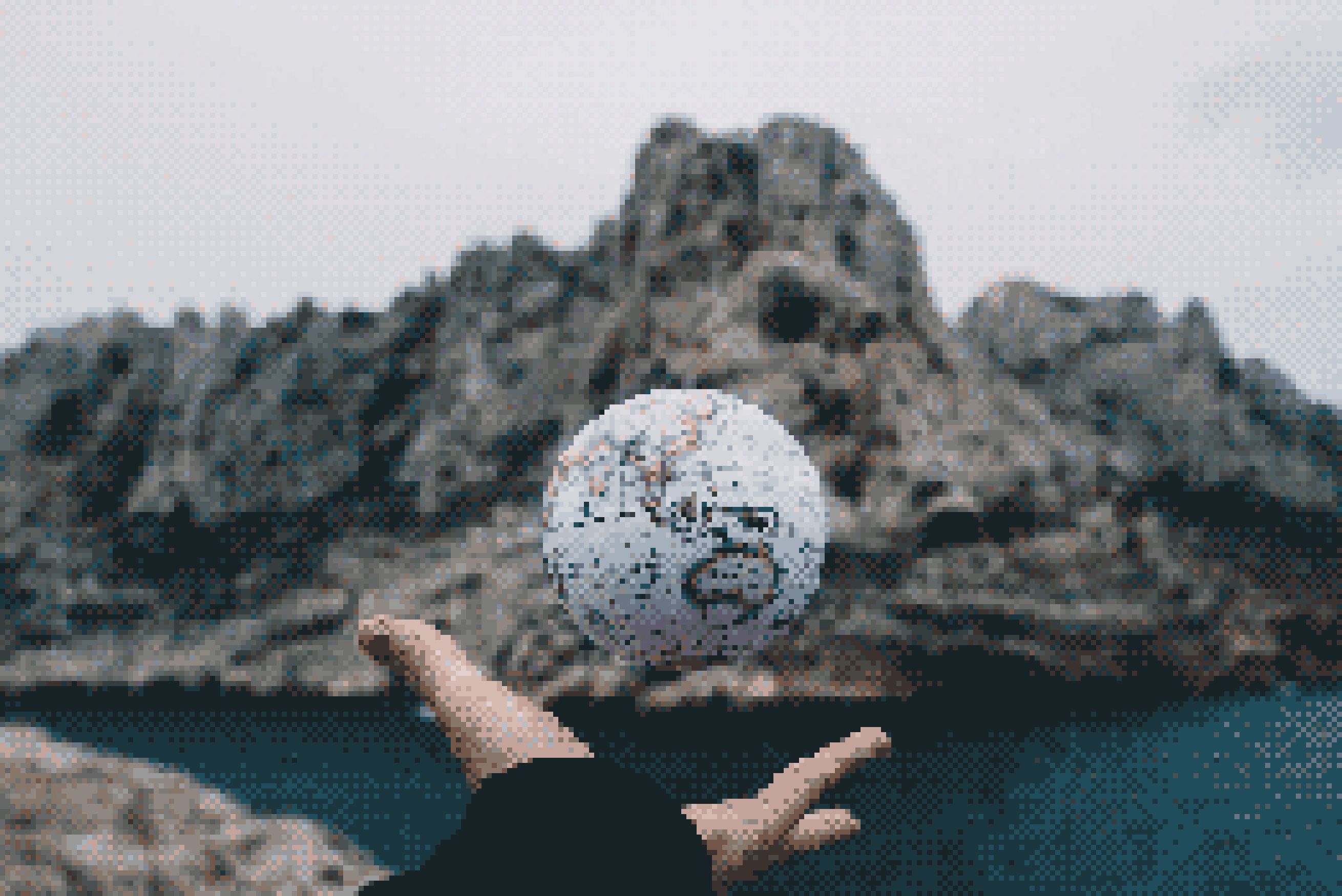 A hand tossing the Earth upward like a ball, the planet suspended mid-air against an open sky.